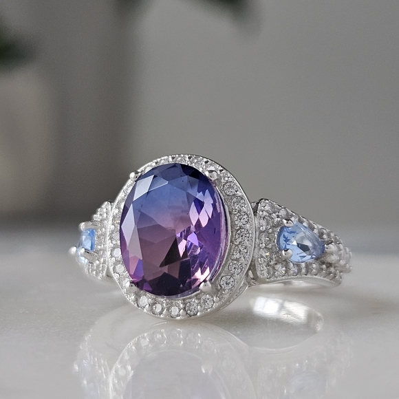 Pink & Purple Oval Gemstone Ring, real 925 Sterling Silver Charmed Aroma - Picture 5 of 6